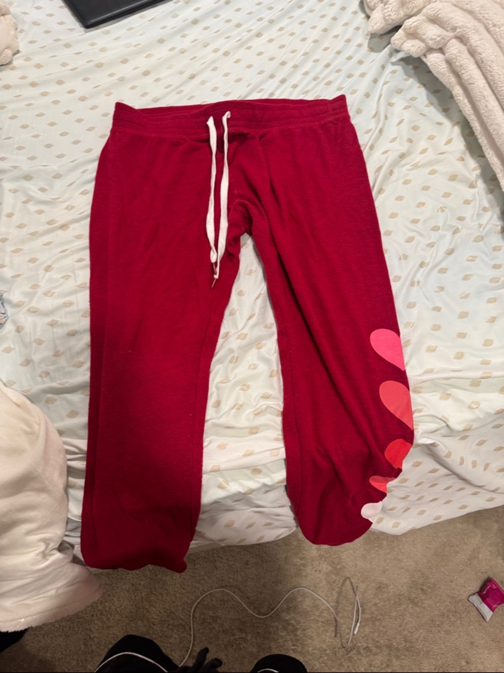 PJ Salvage Red Lounge Pajama Pants with Pink Heart Accents